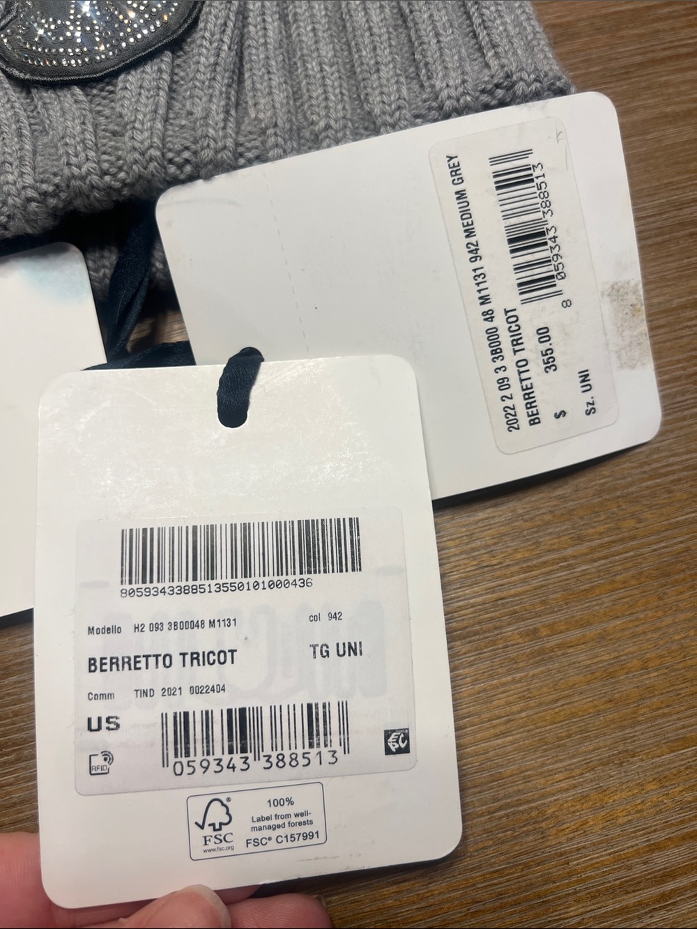Moncler Ribbed Knit Beanie - Gray - Picture 5 of 6
